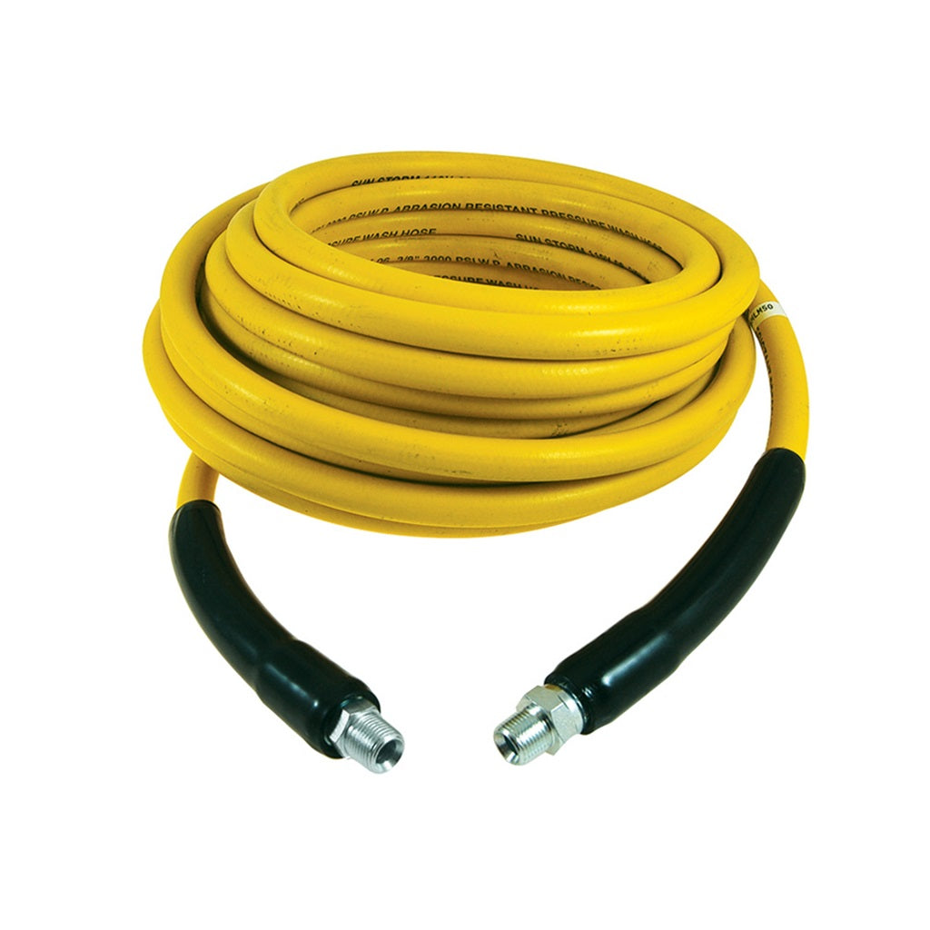 Sun Storm 3/8 Inch ID 3000psi Single Braid Smooth Yellow Hot Water Hose 248°F Degrees NPT Solid x Swivel Ends 