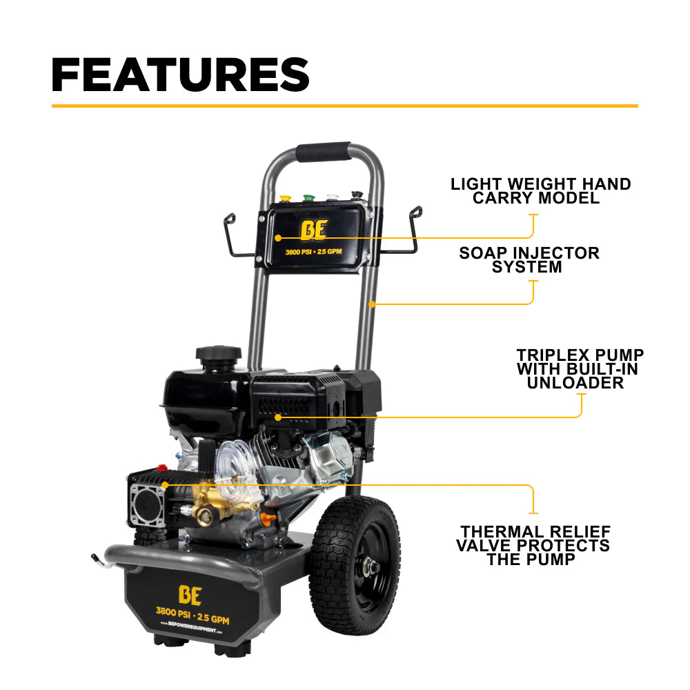 BE 3800psi 2.5gpm PowerEase R225 Portable Direct Drive Pressure Washer